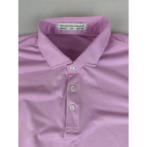 Holderness & Bourne Shirt Men's XXL Long Sleeve Golf Polo Guilford Pink Oxford - Picture 5 of 12